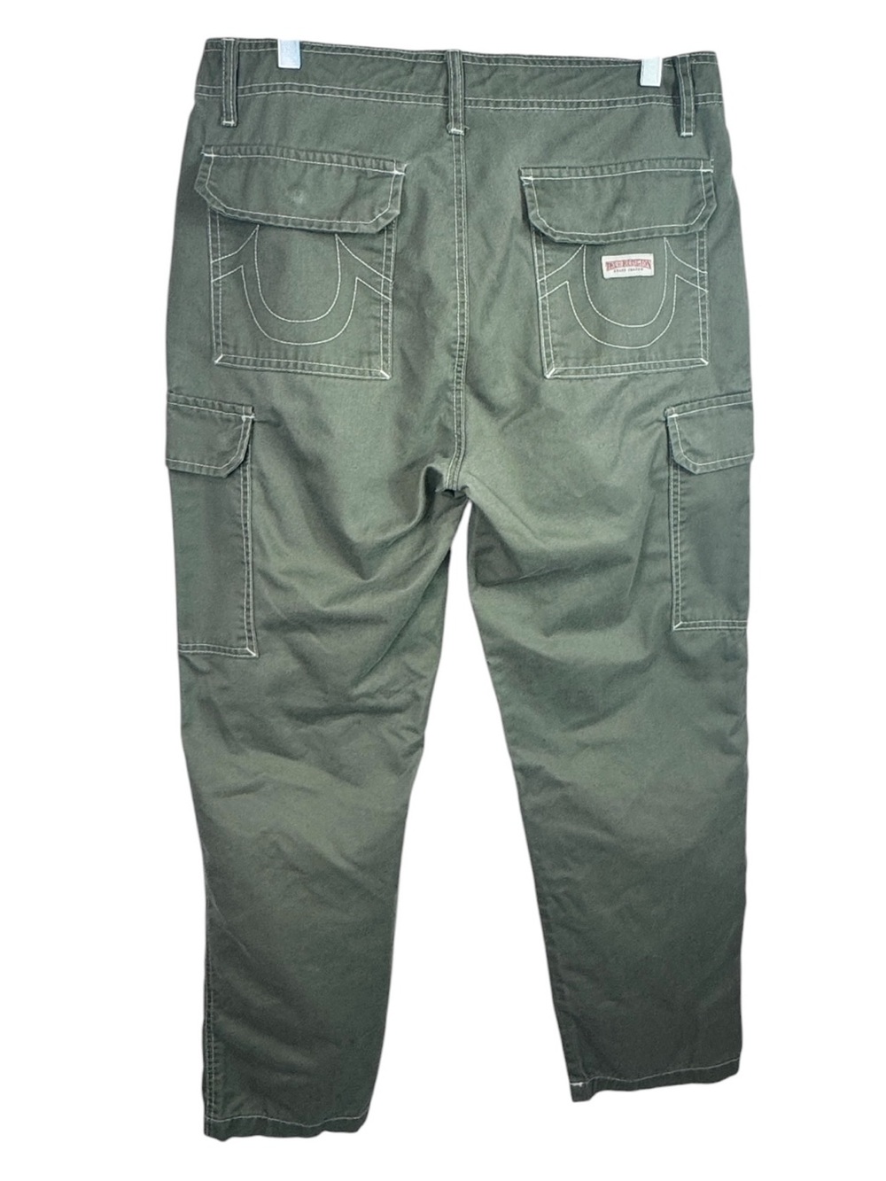 True Religion Baggy Cargo Pants Kalamata Green Contrast Stitch Size 32